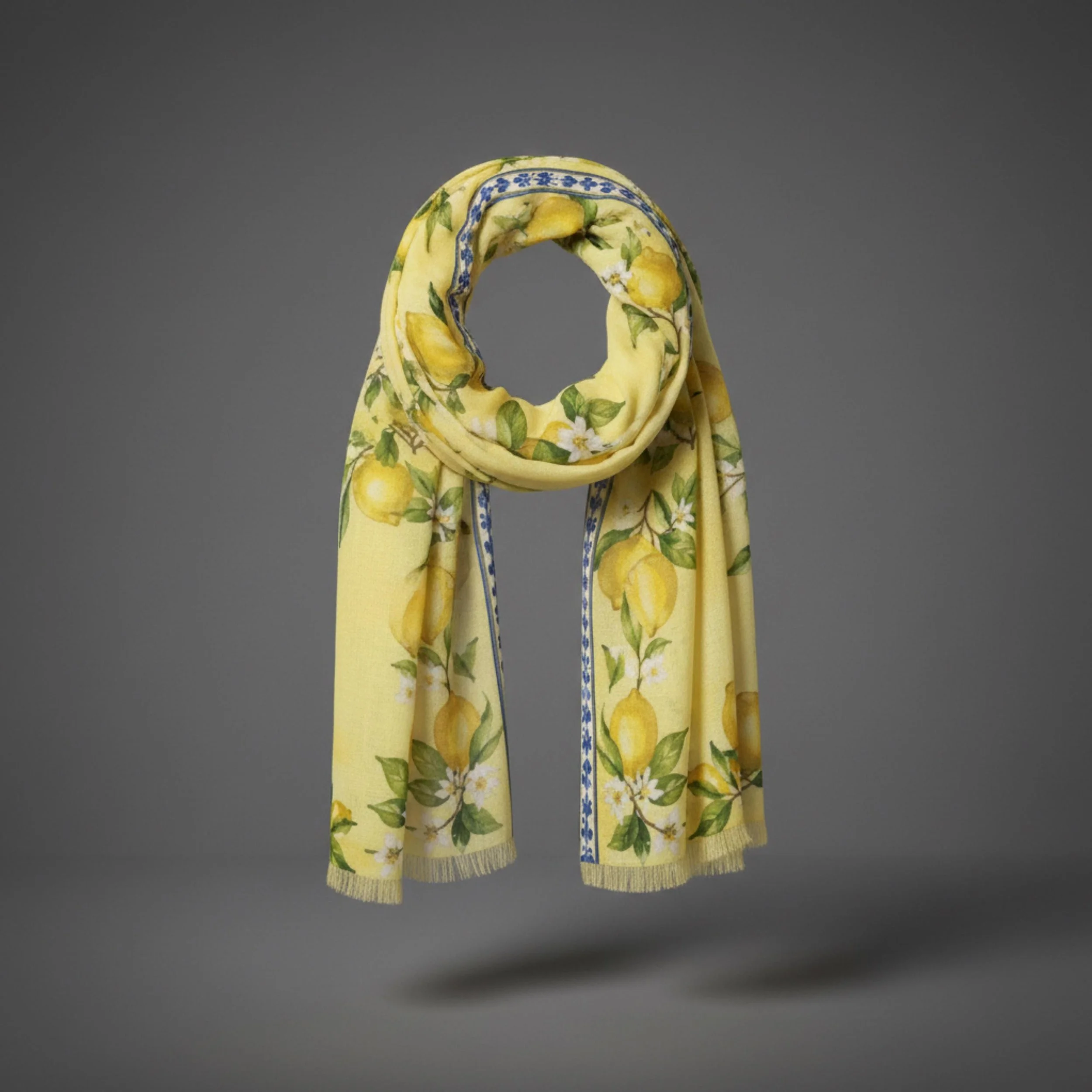 Lemon Blossom Scarf, Watercolor Botanical Wrap, Italian Citrus Summer Shawl