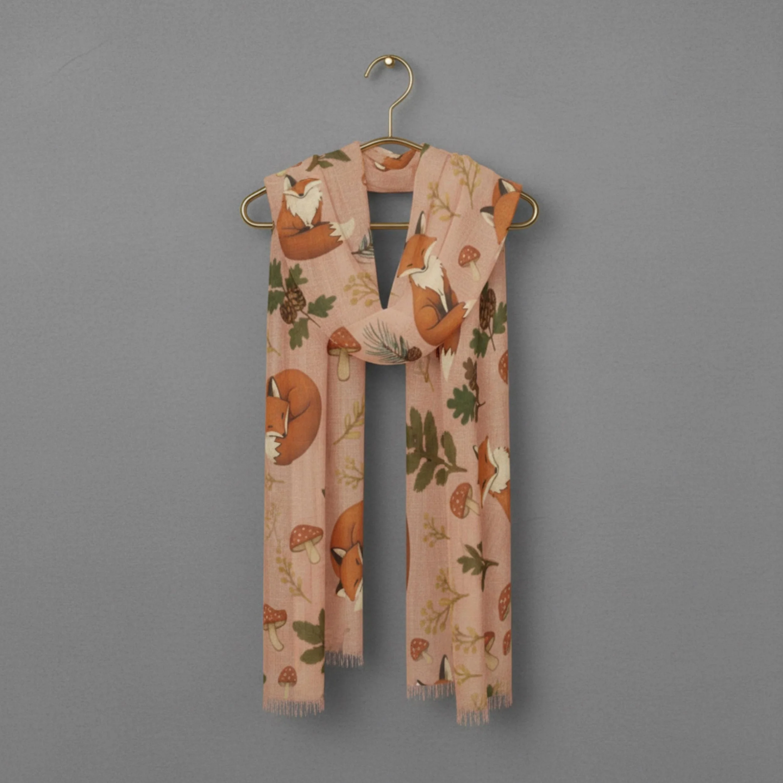 Sleeping Fox Pattern Scarf | Autumn Leaves, Cozy Woodland Print