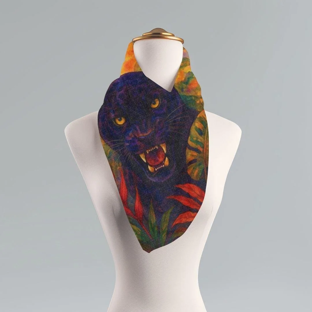 Black Jaguar Scarf | Watercolor Jungle Panther Shawl
