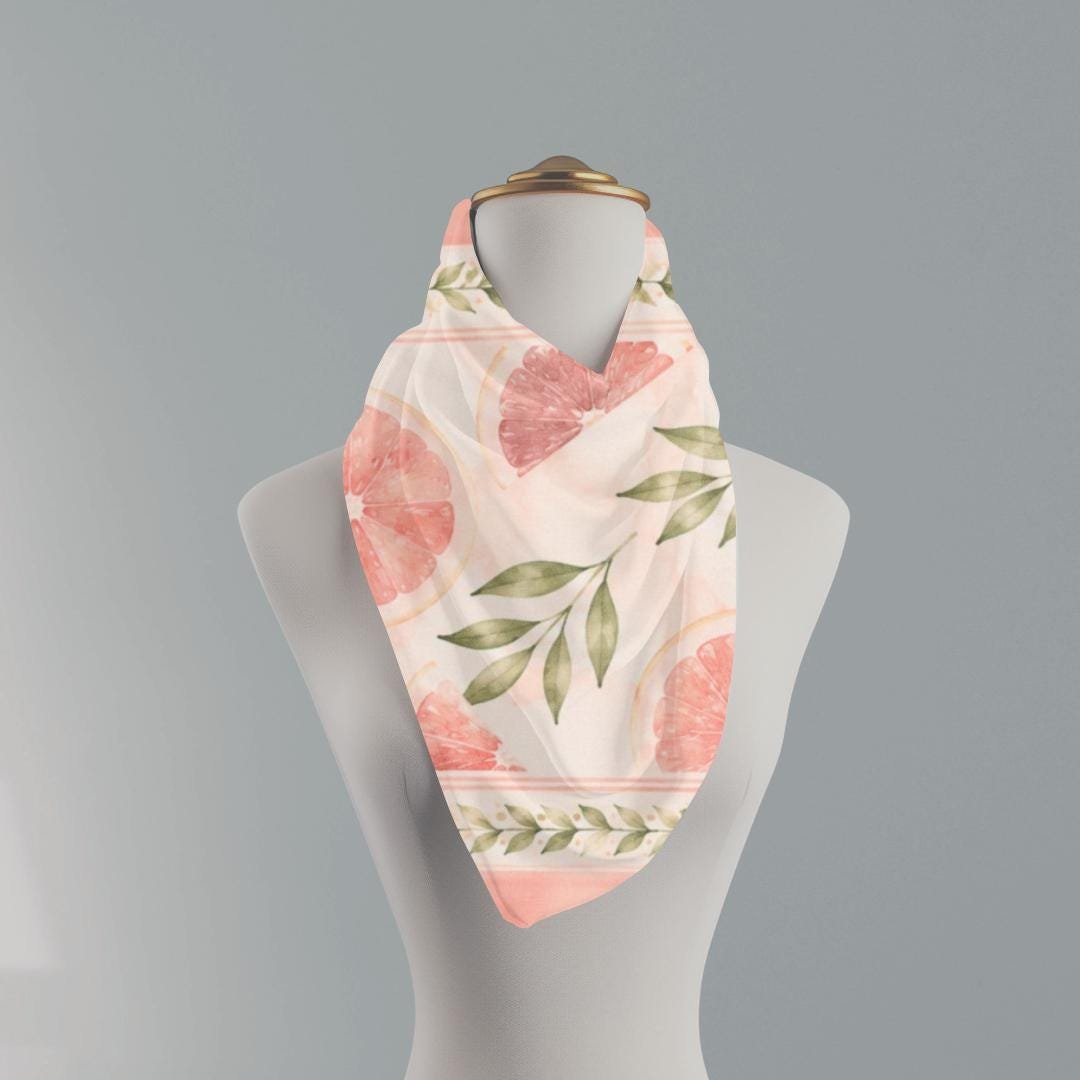 Pink Grapefruit Watercolor Scarf, Mediterranean Botanical Summer Shawl