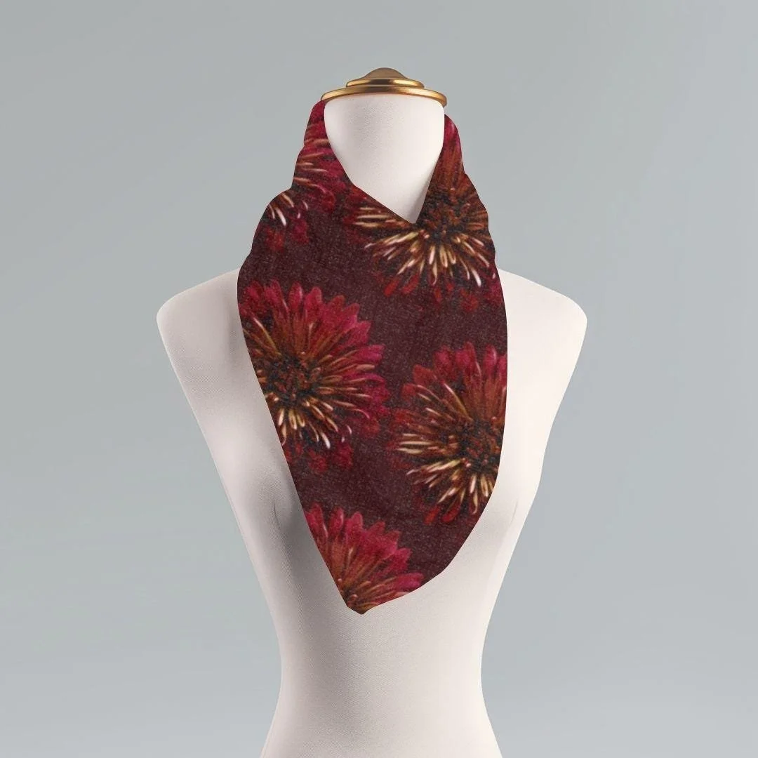 Light Scarf, Pulm Dahlia Scarf, Fall Holiday Fashion Accessory, Floral Neck Wrap, Lightweight Shawl