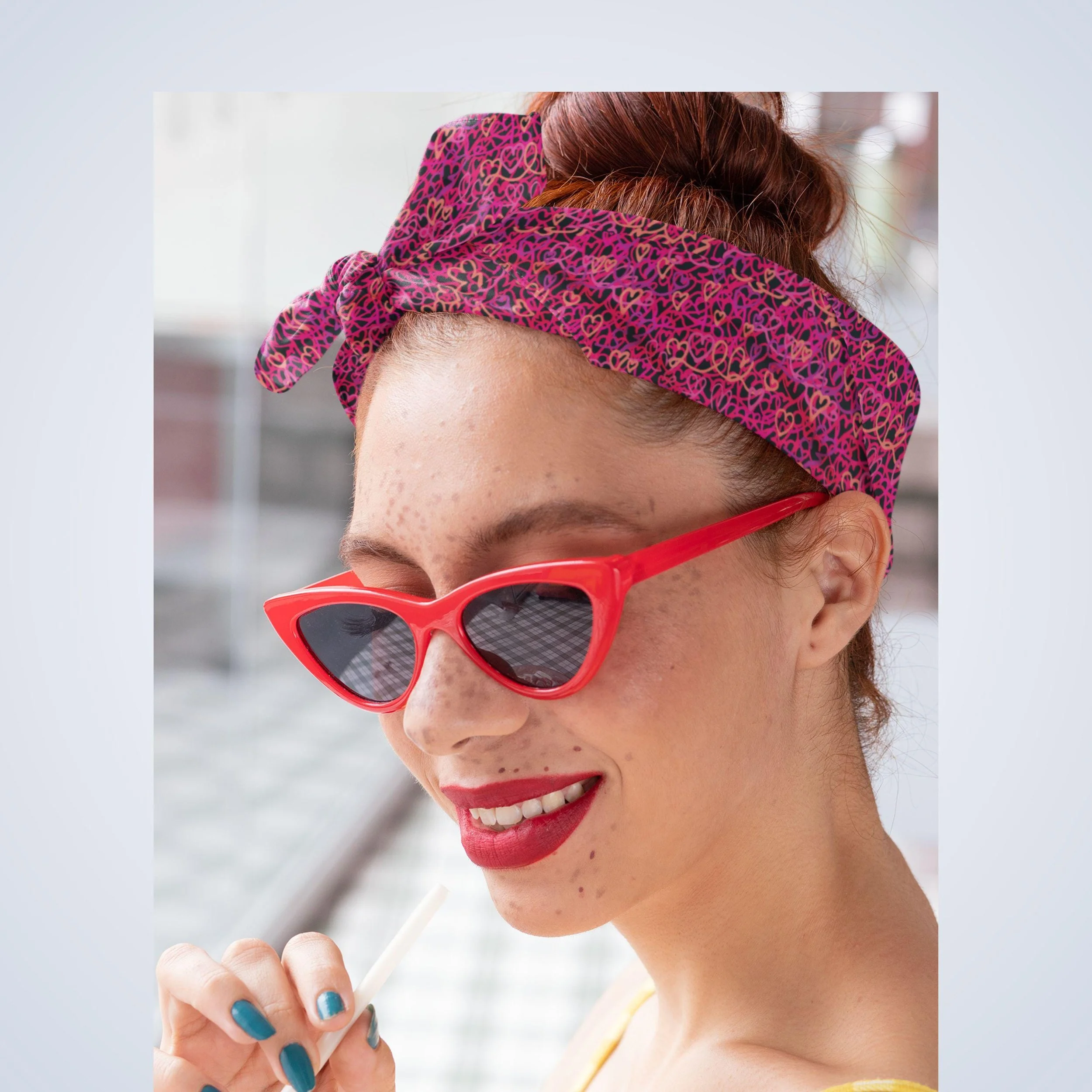 Heart Pattern Bandana: Pink & Red Love Print Scarf, Valentine / Galentine