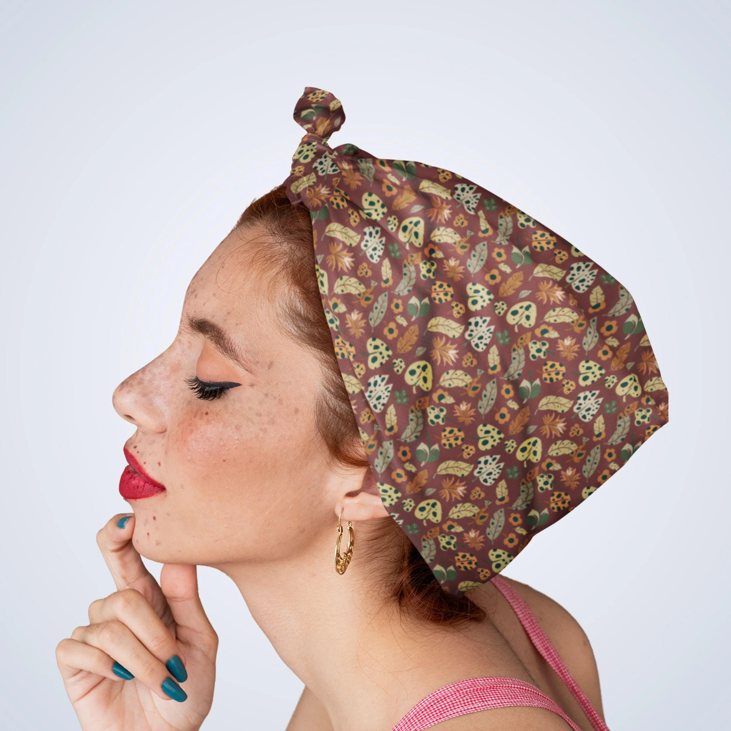 Boho Leaf Bandana: Recycled Polyester Head Wrap, Neck Scarf
