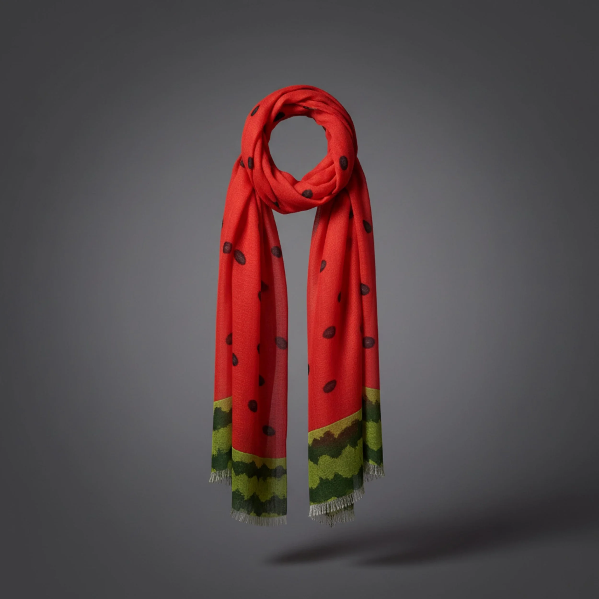 Watermelon Scarf, Summer Fruit Wrap, Red Green Seed Botanical Shawl