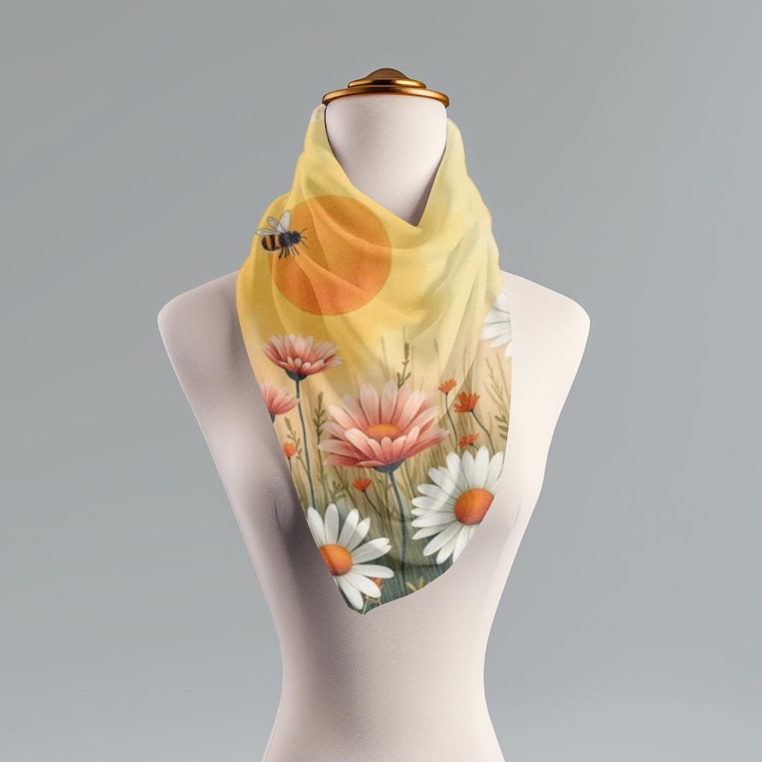 Bubble Bee Floral Scarf: Lightweight Polyester Spring Shawl