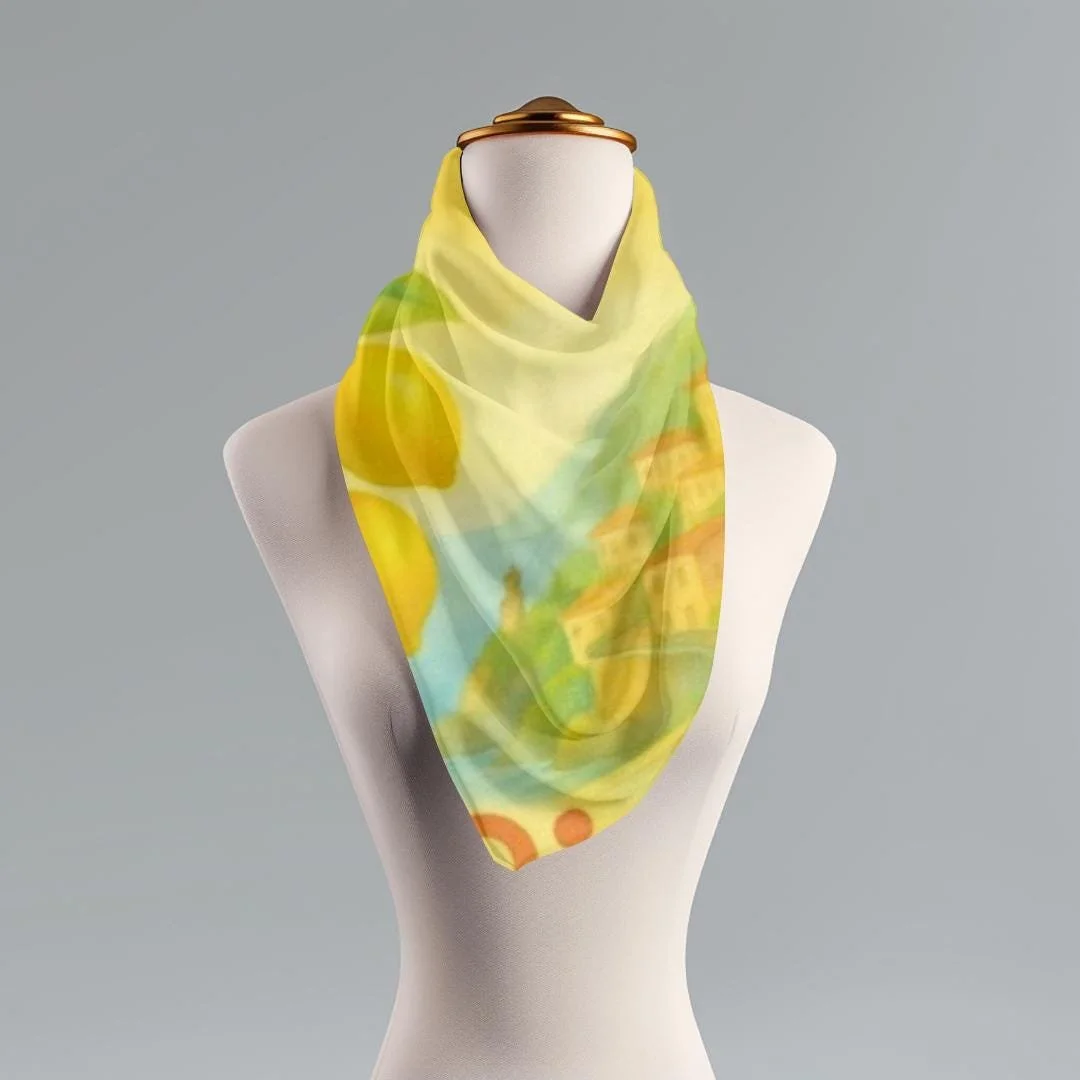 Lemon Watercolor Scarf: Italian Amalfi Coast Style Wrap