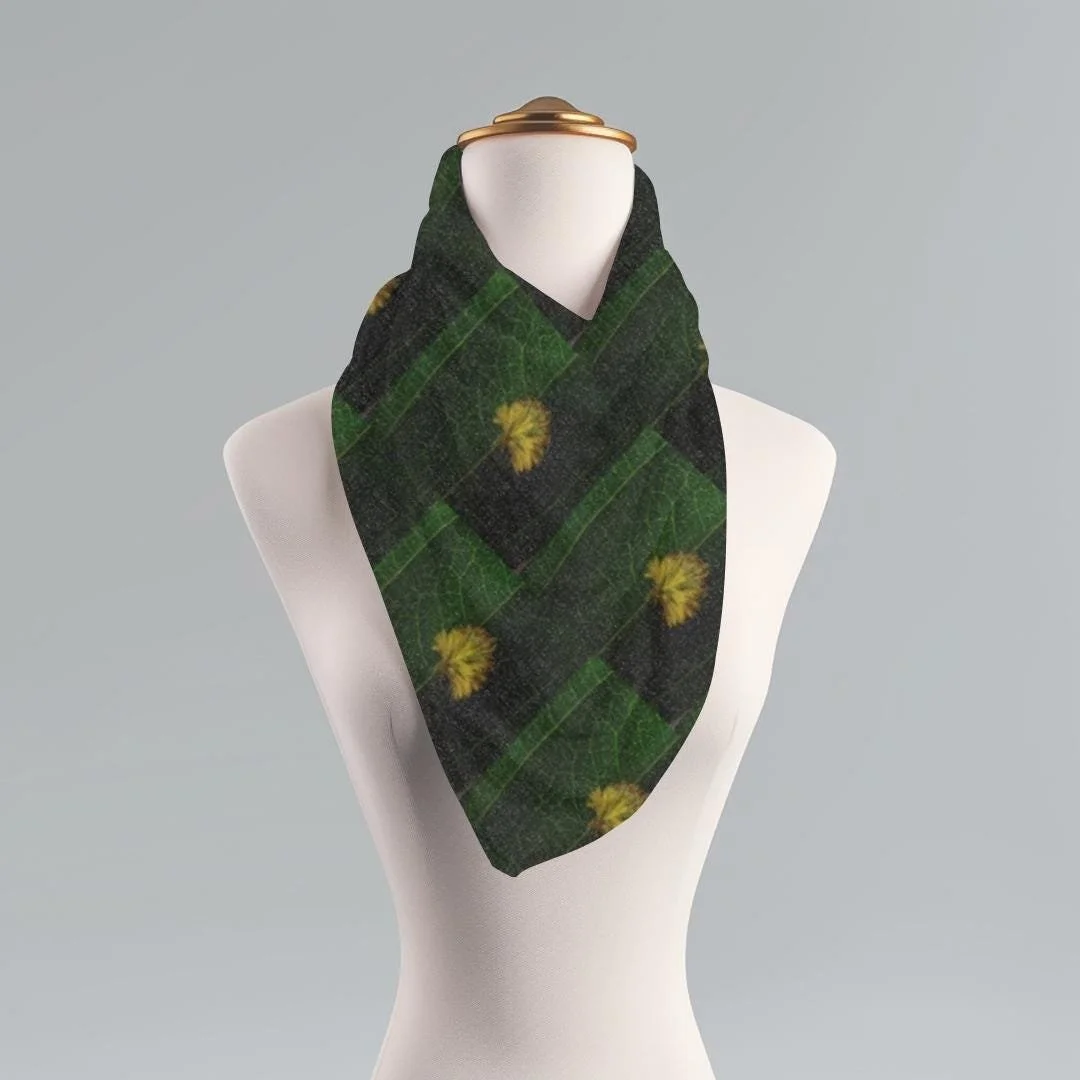 Green Leaf & Mimosa Scarf: Nature Photography Wearable Art