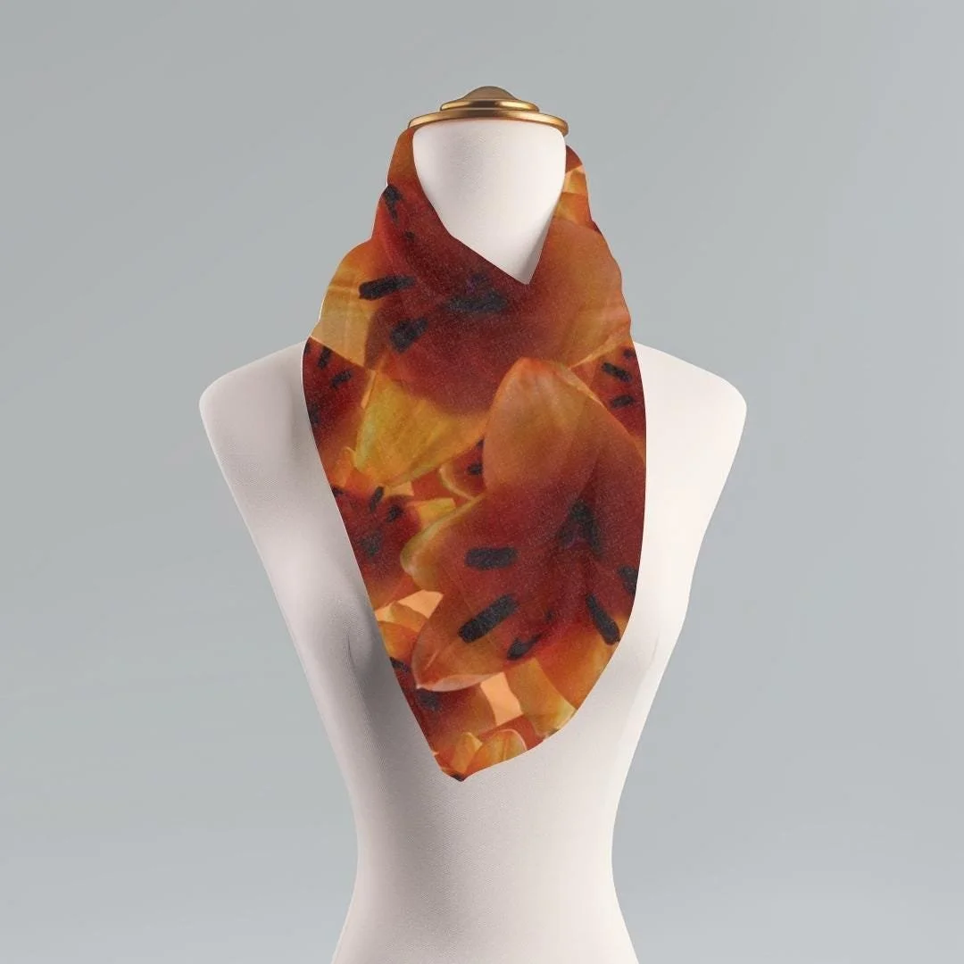 Orange Lily Checked Patterned Scarf, Lightweight Shawl, Fashion Accessories for Women, Wrap Scarf