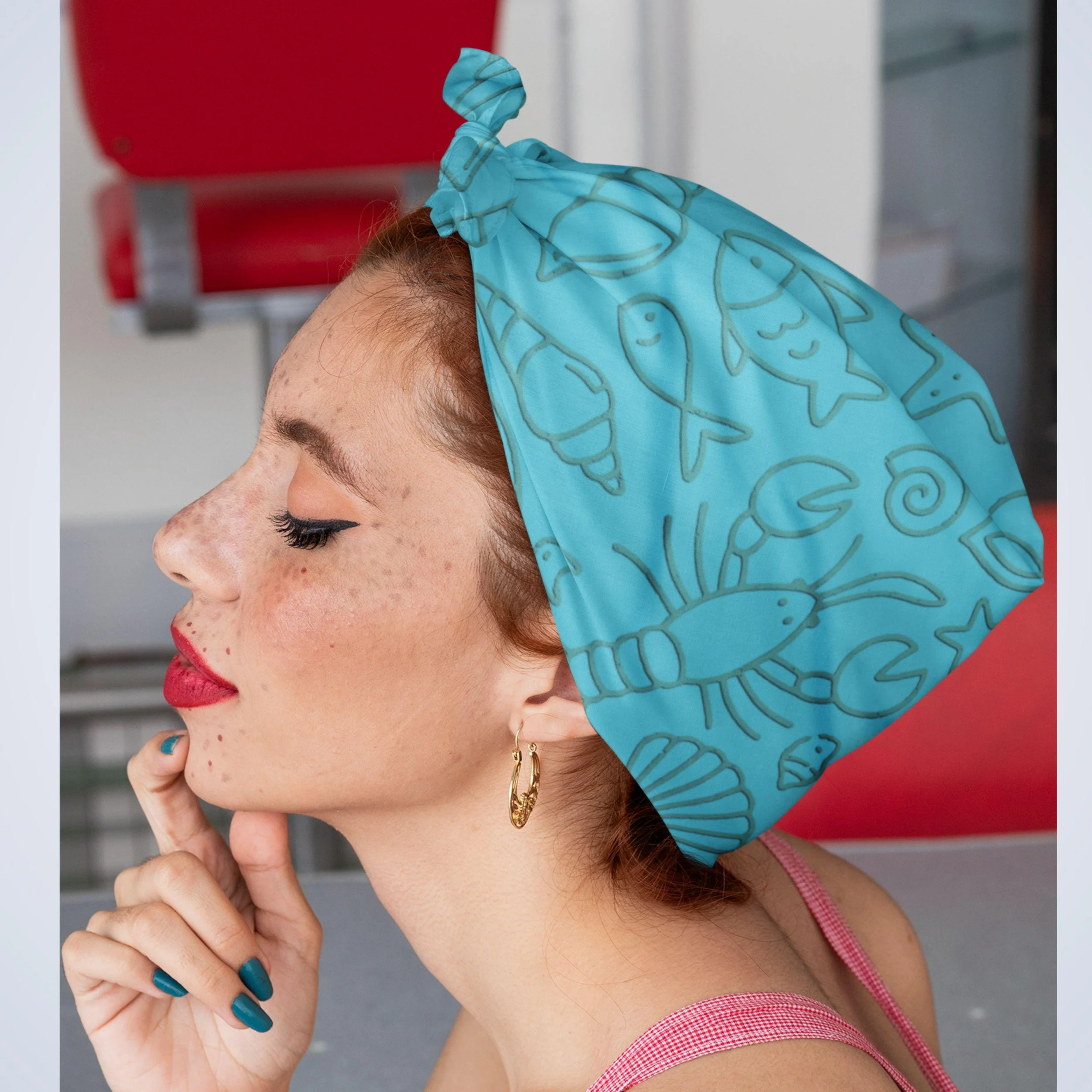 Ocean Doodle Bandana: Recycled Polyester Nautical Scarf