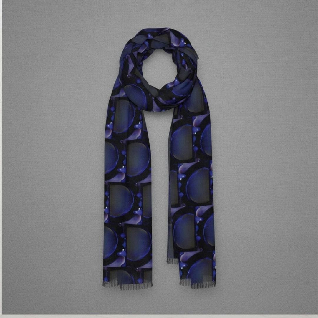 Blue Icicle Glow Scarf, Winter Night Lights, Wearable Art Wrap
