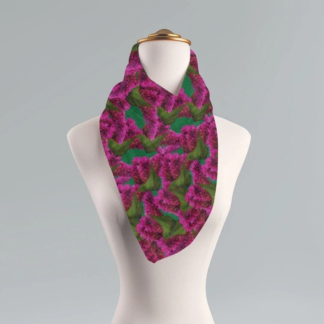 Fuchsia Celosia Flower Scarf: Botanical Wearable Art Wrap