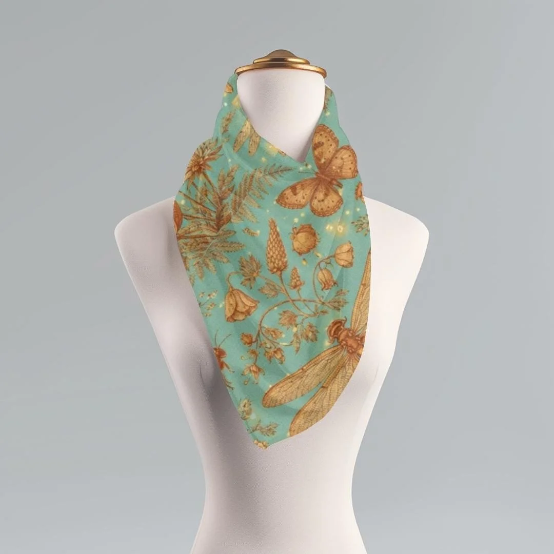 Victorian Insect Toile Scarf, Teal Dragonfly Nature Wrap