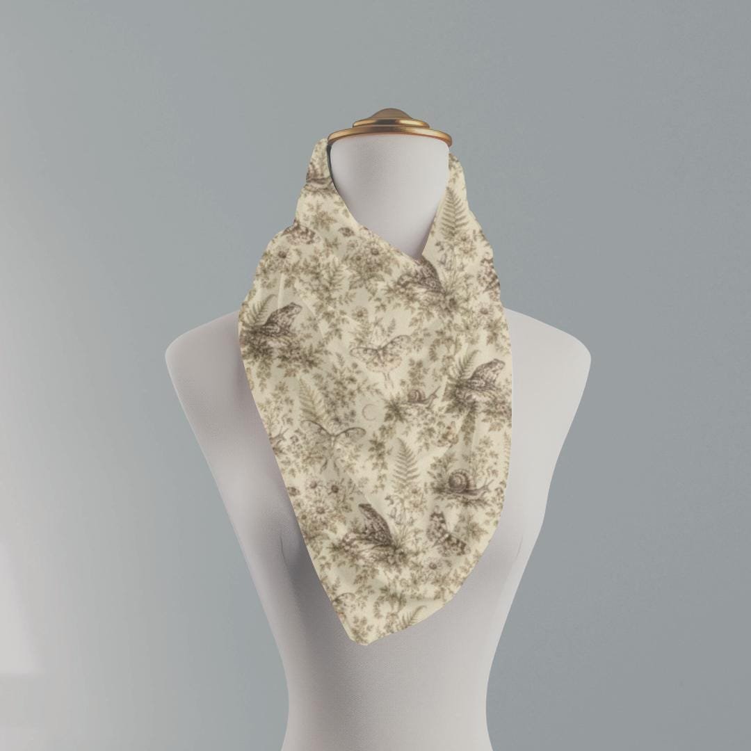 Heirloom Nature Toile Scarf, Frog Moth Snail Botanical Wrap, Woodland Shawl
