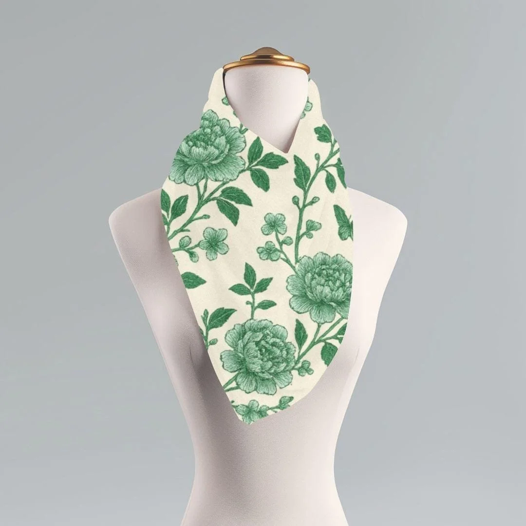 Chinoiserie Butterfly Scarf: Emerald Green Floral Print, Elegant Style