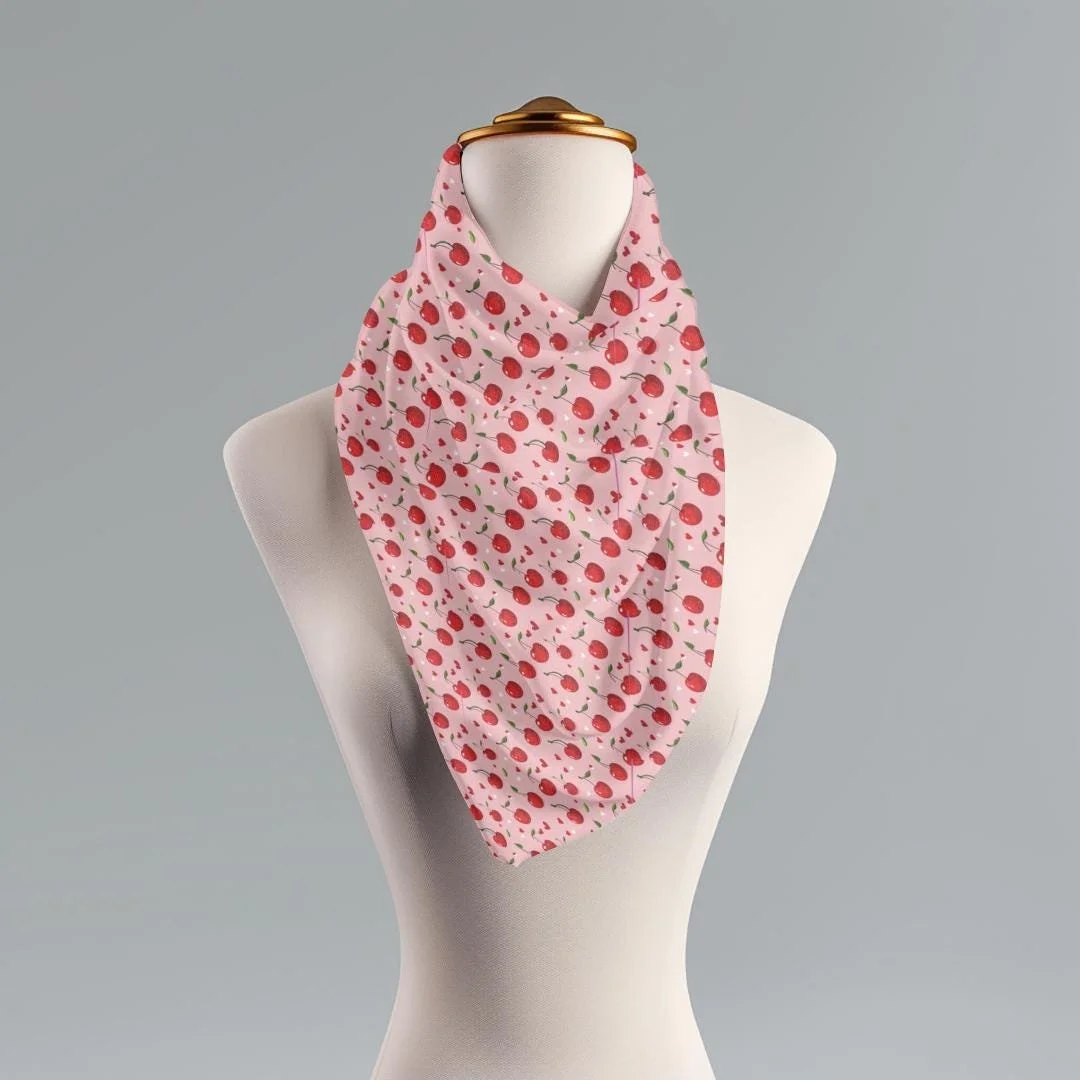 Pink Cherry Print Scarf, Valentine / Galentine Warp