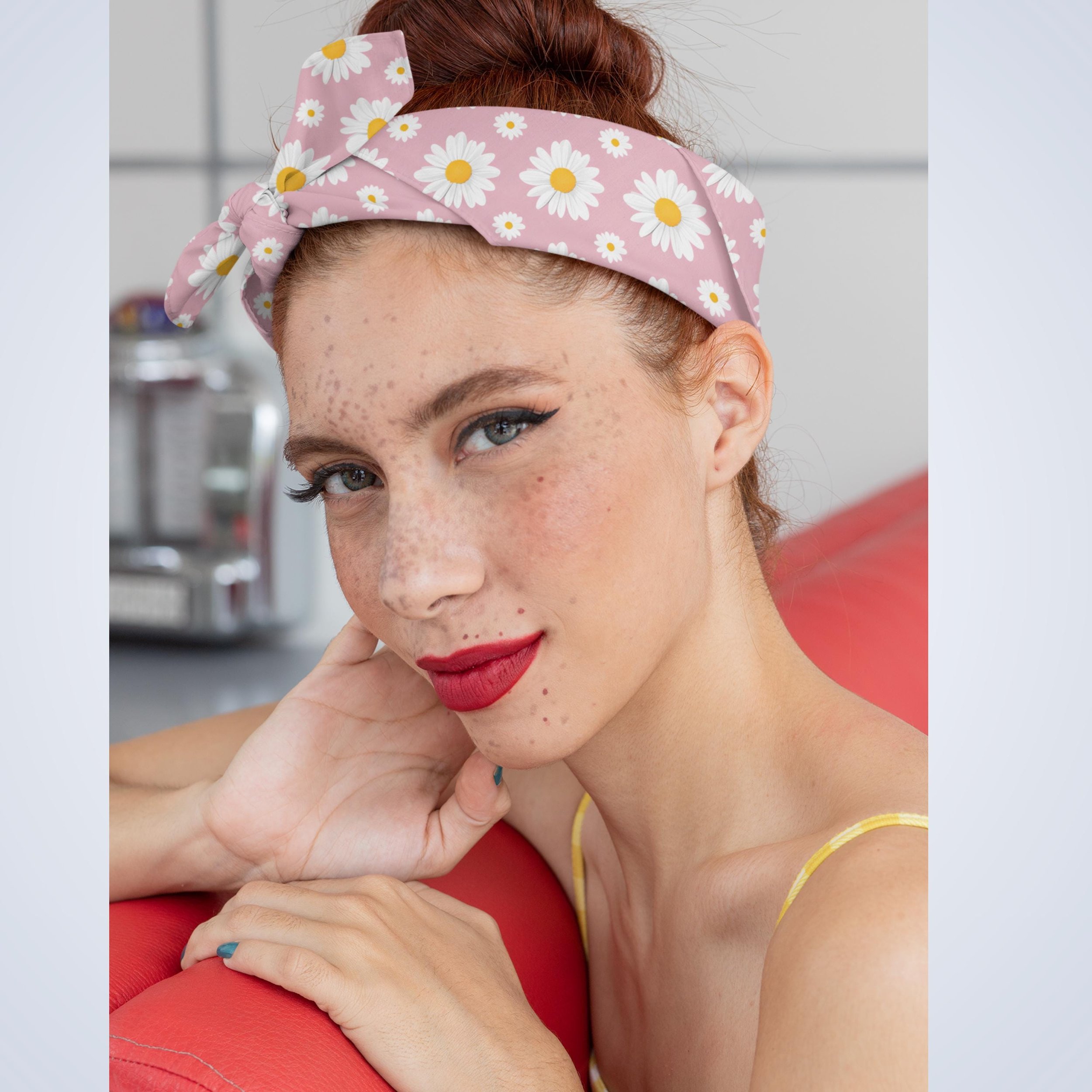 Pink Daisy Bandana: Floral Headband, Pet Scarf - Recycled Polyester