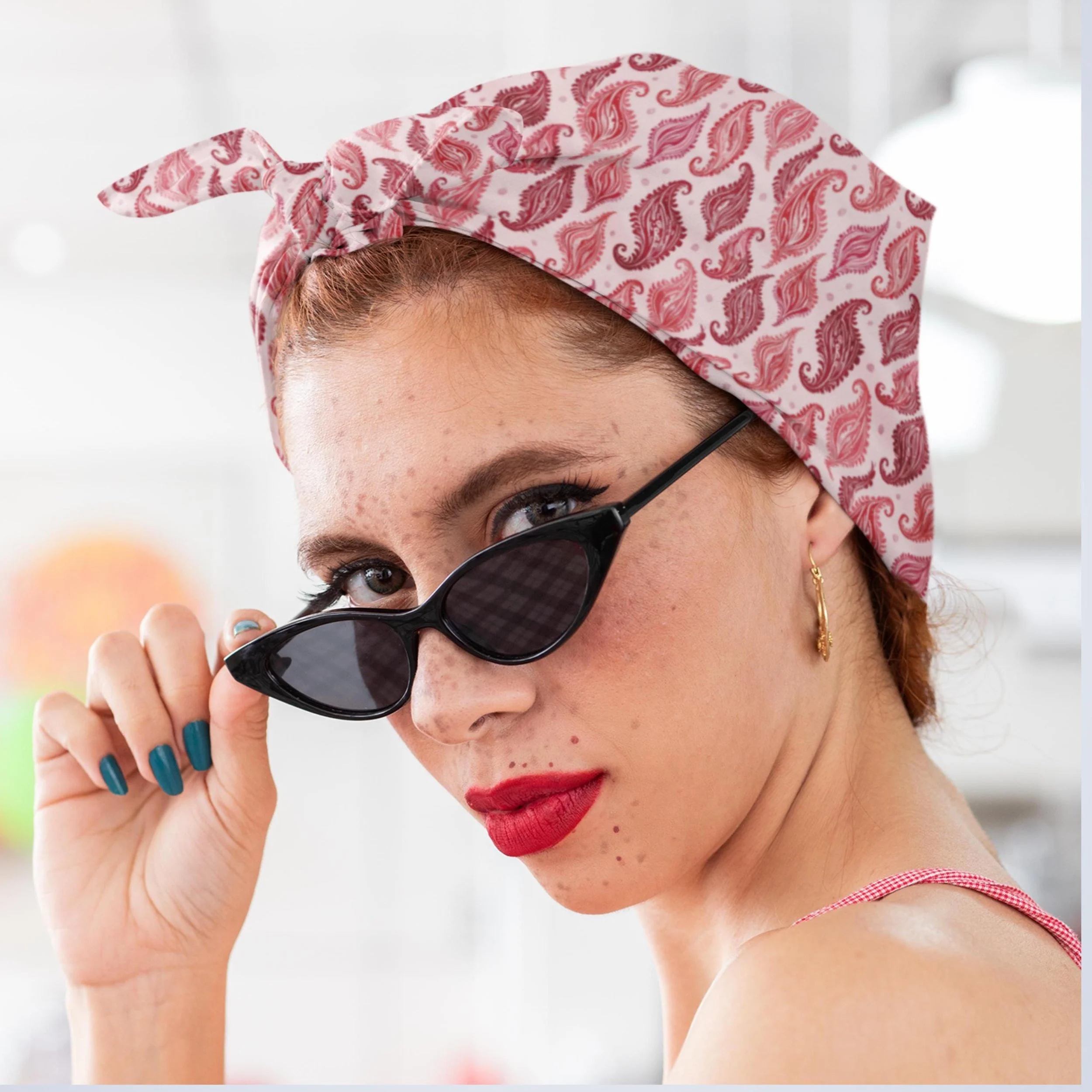 Vintage Paisley Bandana: Pink & Burgundy Boho Headwrap, Recycled Fabric