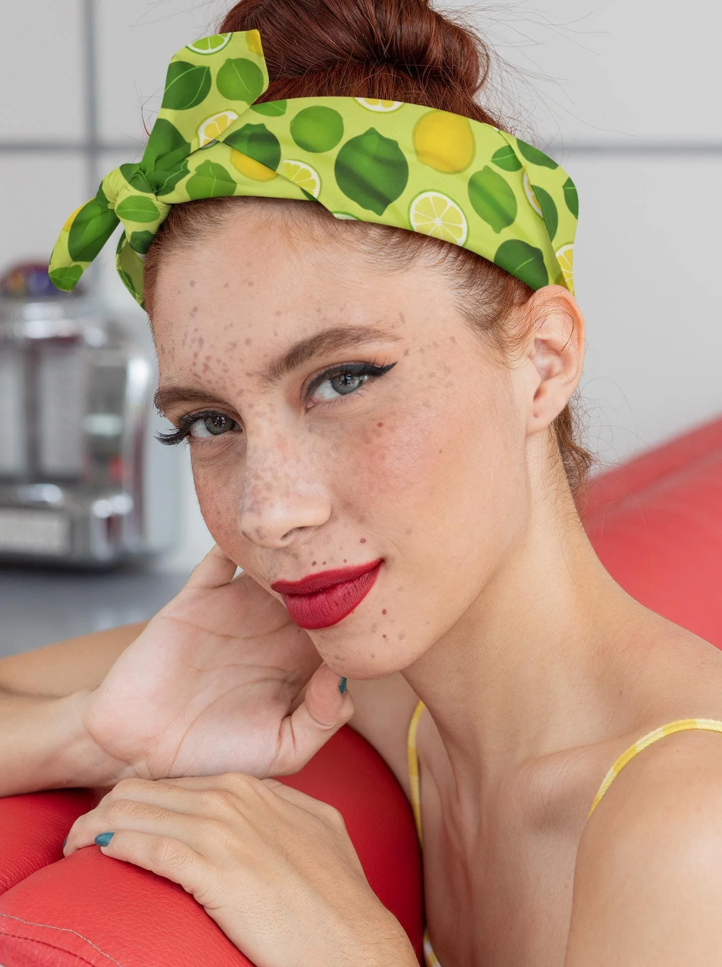Lemon Lime Print Bandana: Citrus Pop Head Scarf, Summer Accessory
