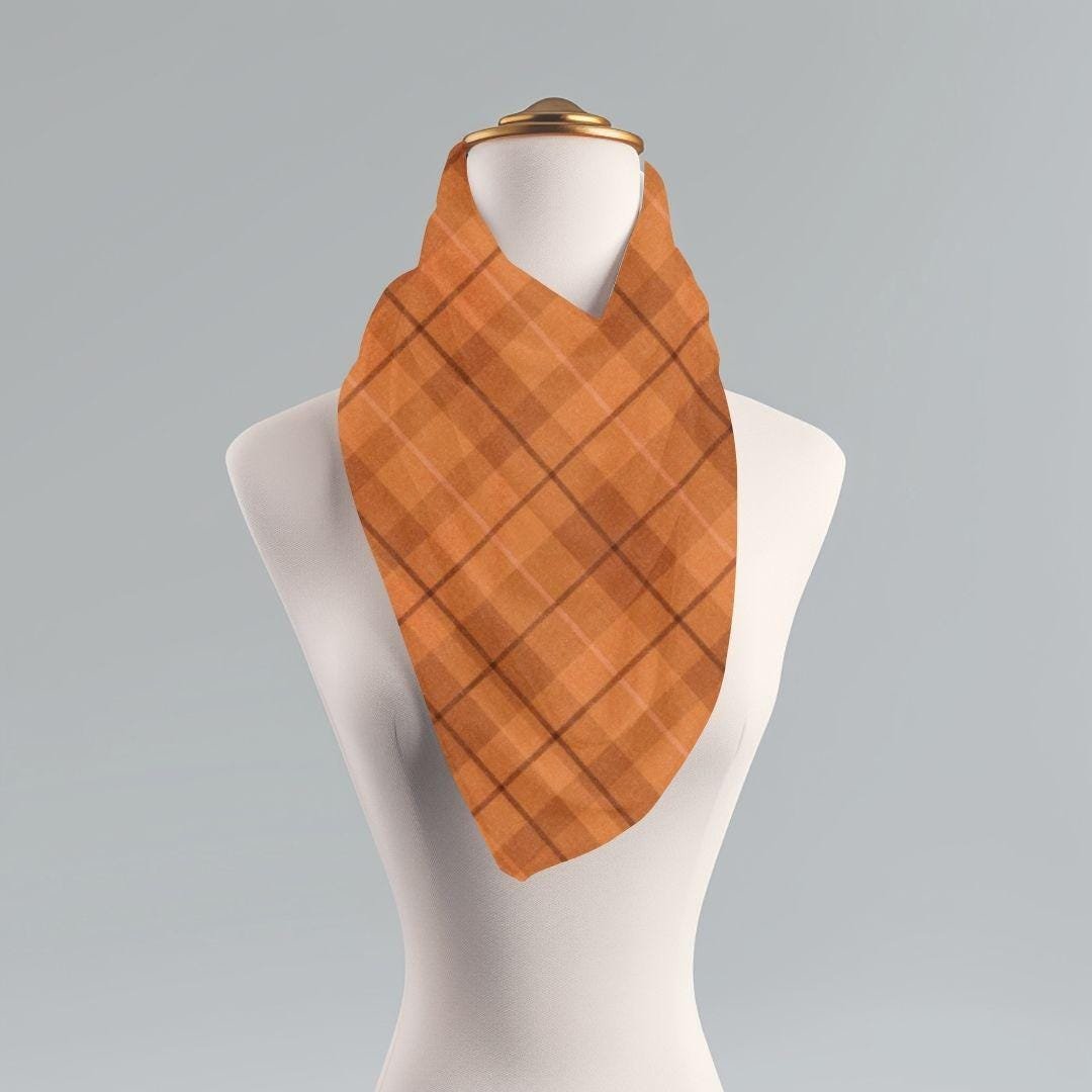 Peach Plaid Scarf: Lightweight Tartan Shawl, Soft Polyester Wrap