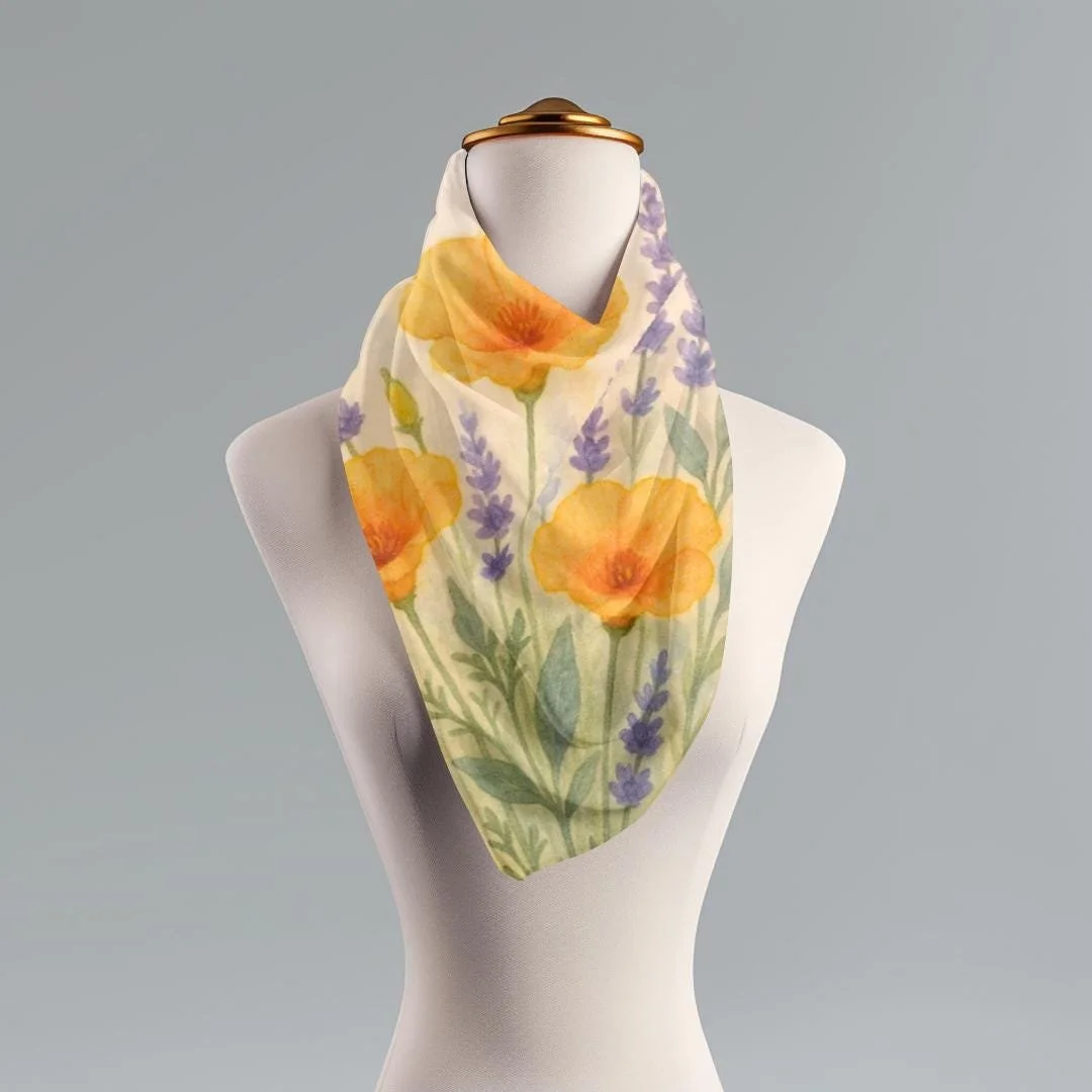 Watercolor California Poppy Scarf: Lightweight Floral Neck Wrap