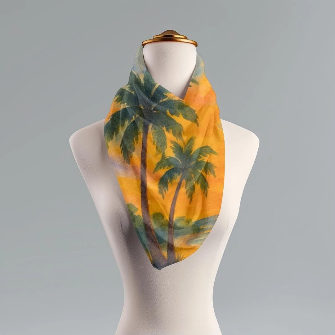 Tropical Palm Tree Scarf: Beach Sunset Watercolor Lightweight Wrap