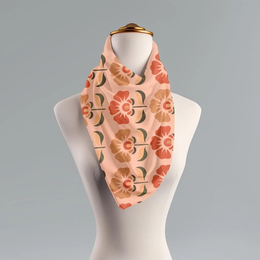 Cottagecore Flower Scarf: Boho Floral Wrap, Earthy Brown Neckpiece