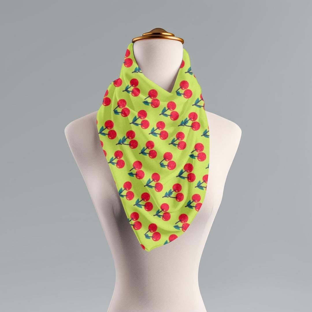 Cherry Print Scarf: Lightweight Polyester, Retro Pop Art Style