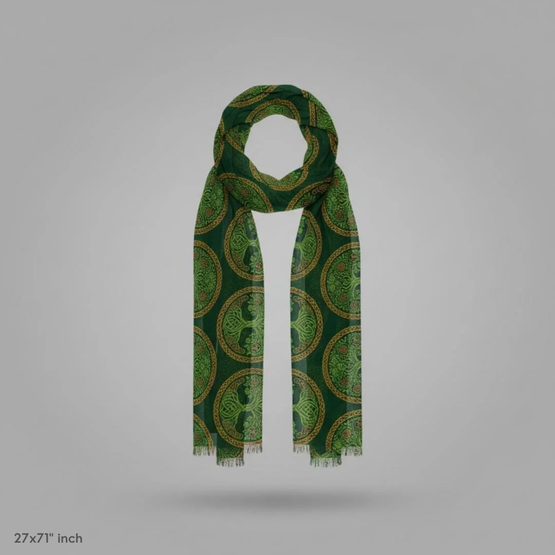 Emerald Green Celtic Tree of Life Scarf, Irish Knot Shawl, Woodland Wearable Art