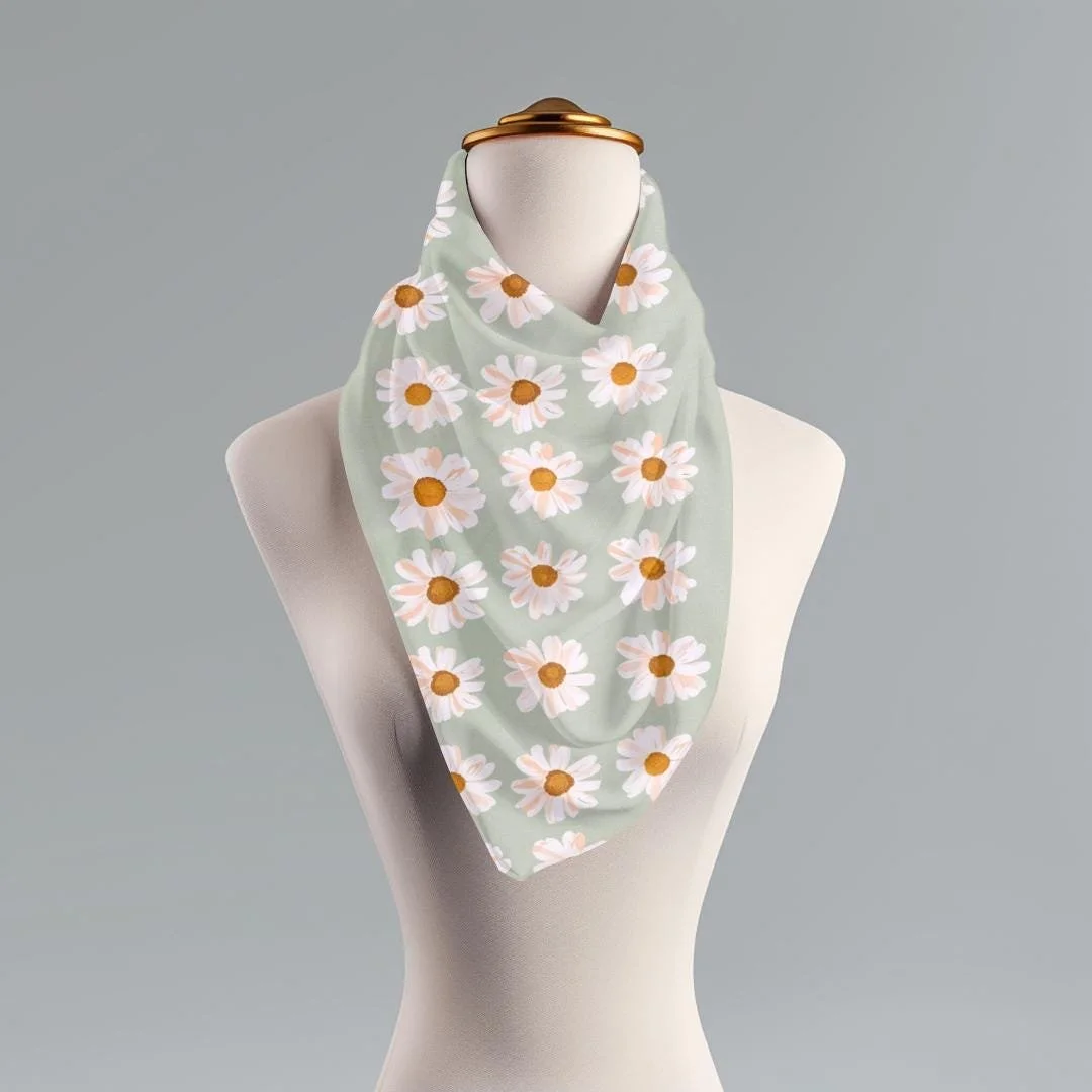 Daisy Scarf: Hand Painted Floral Boho Cottagecore Shawl