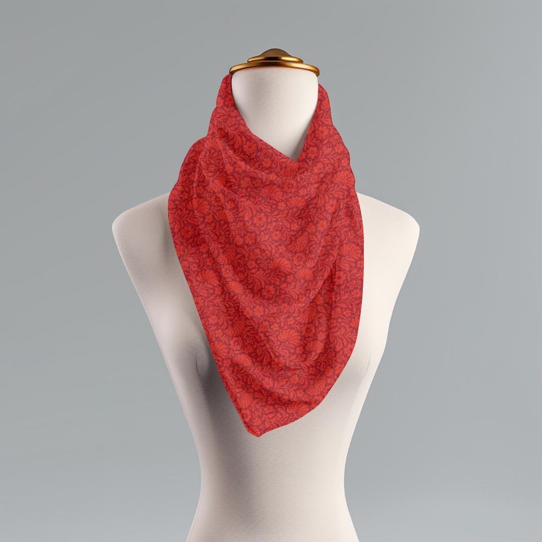 Cherry Red Floral Scarf: Elegant Polyester Fashion Wrap
