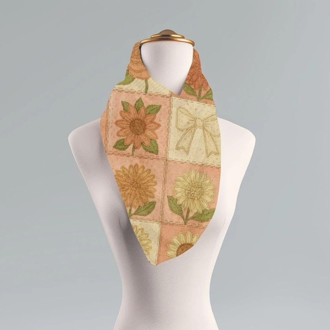 Floral Patchwork Scarf: Vintage Roses, Sunflowers, Chrysanthemums