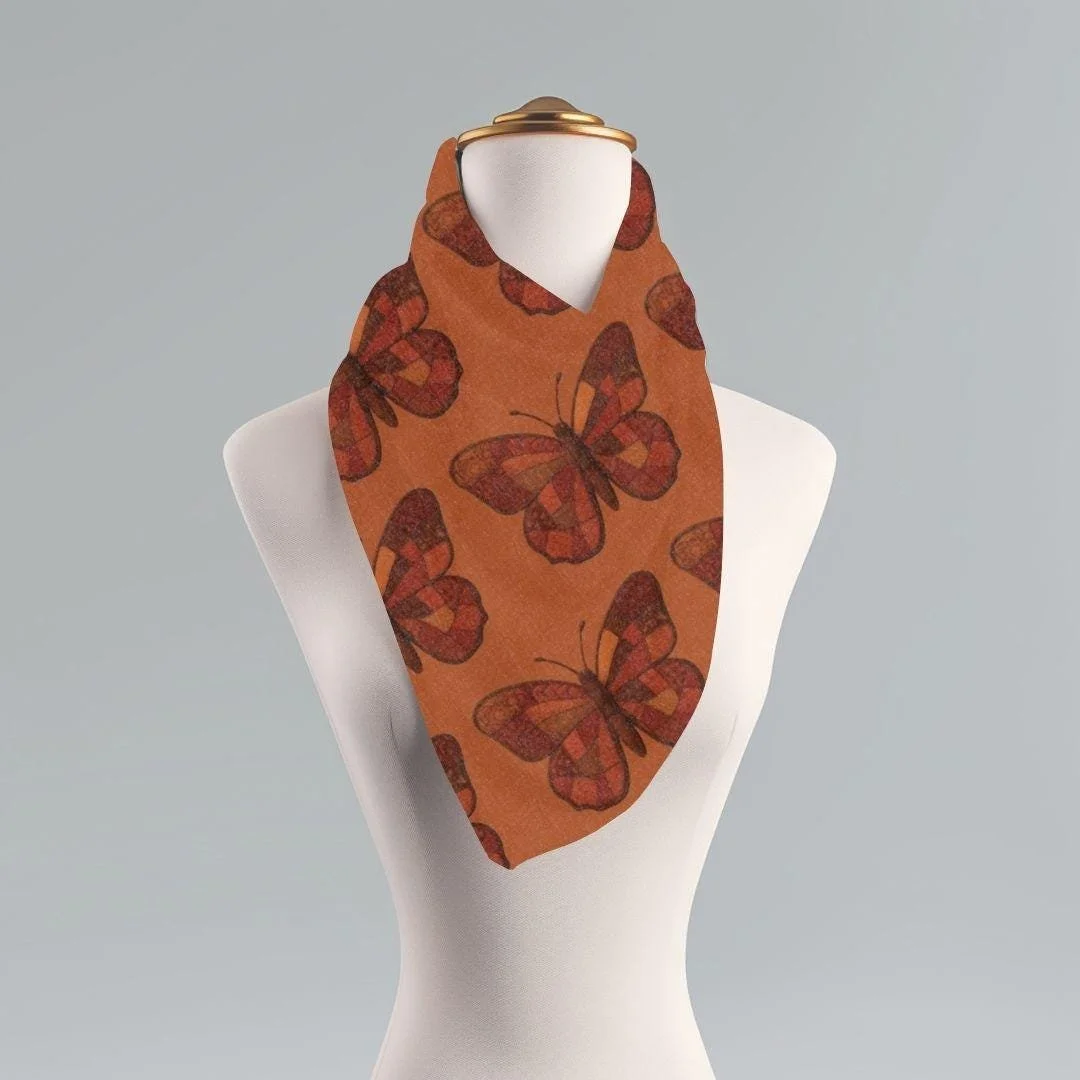 Patchwork Butterfly Scarf: Boho Folk Art Lightweight Autumn Wrap