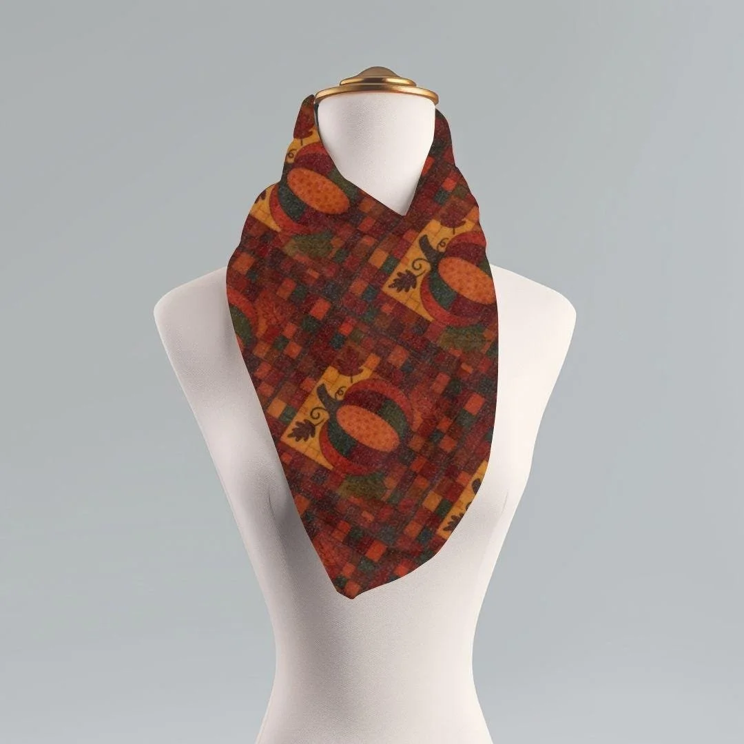 Patchwork Pumpkin Scarf: Boho Folk Art Autumn Wrap