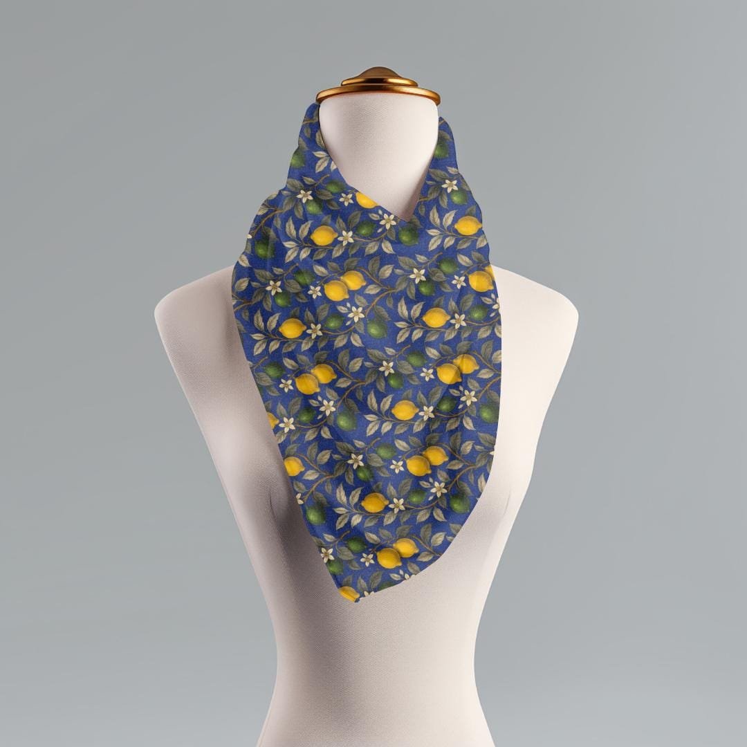 Lemon Lime Print Scarf: Vintage Botanical Neck Wrap