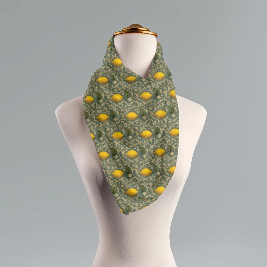 Lemon Print Scarf: Chinoiserie Green Art, Fashion Neck Wrap