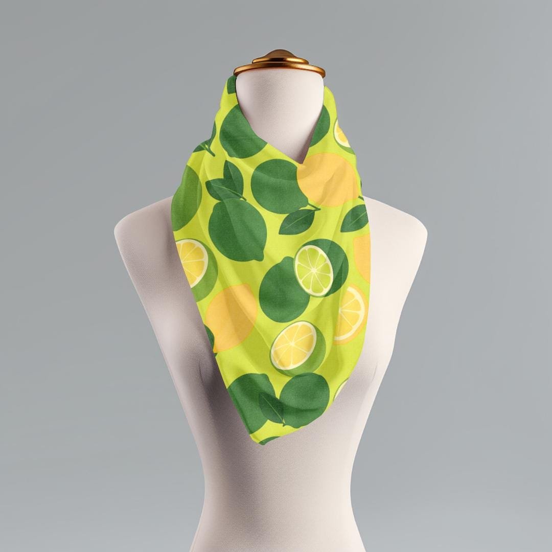 Lemon Lime Print Scarf: Vibrant Citrus Polyester Wrap