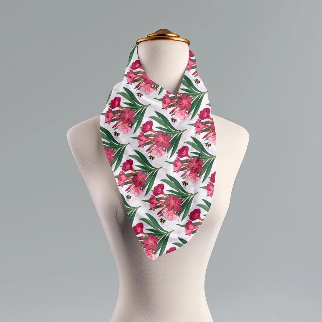 Oleander Bumble Bee Scarf, Lightweight Floral Neck Wrap
