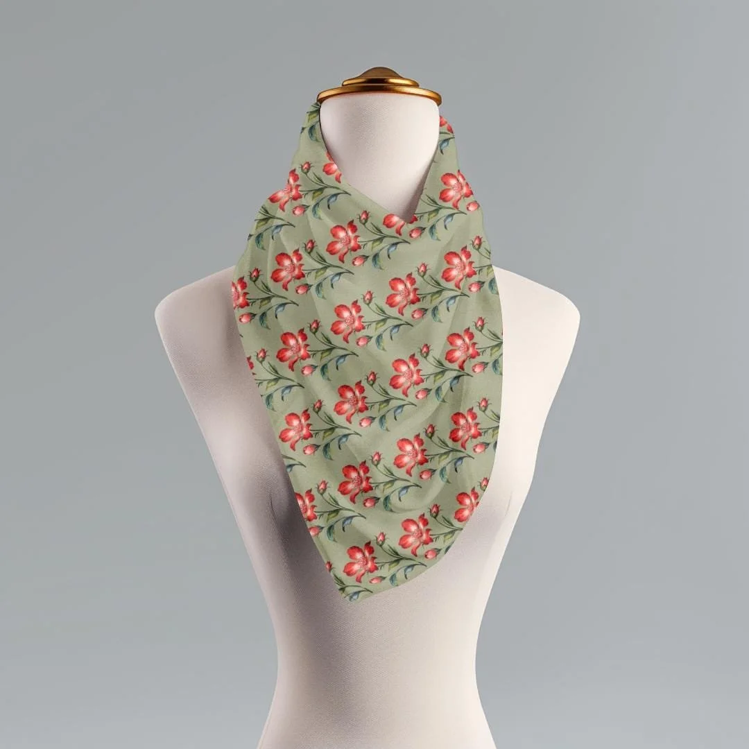 Floral Scarf: Red Flower Watercolor Print - Lightweight Fashion Wrap