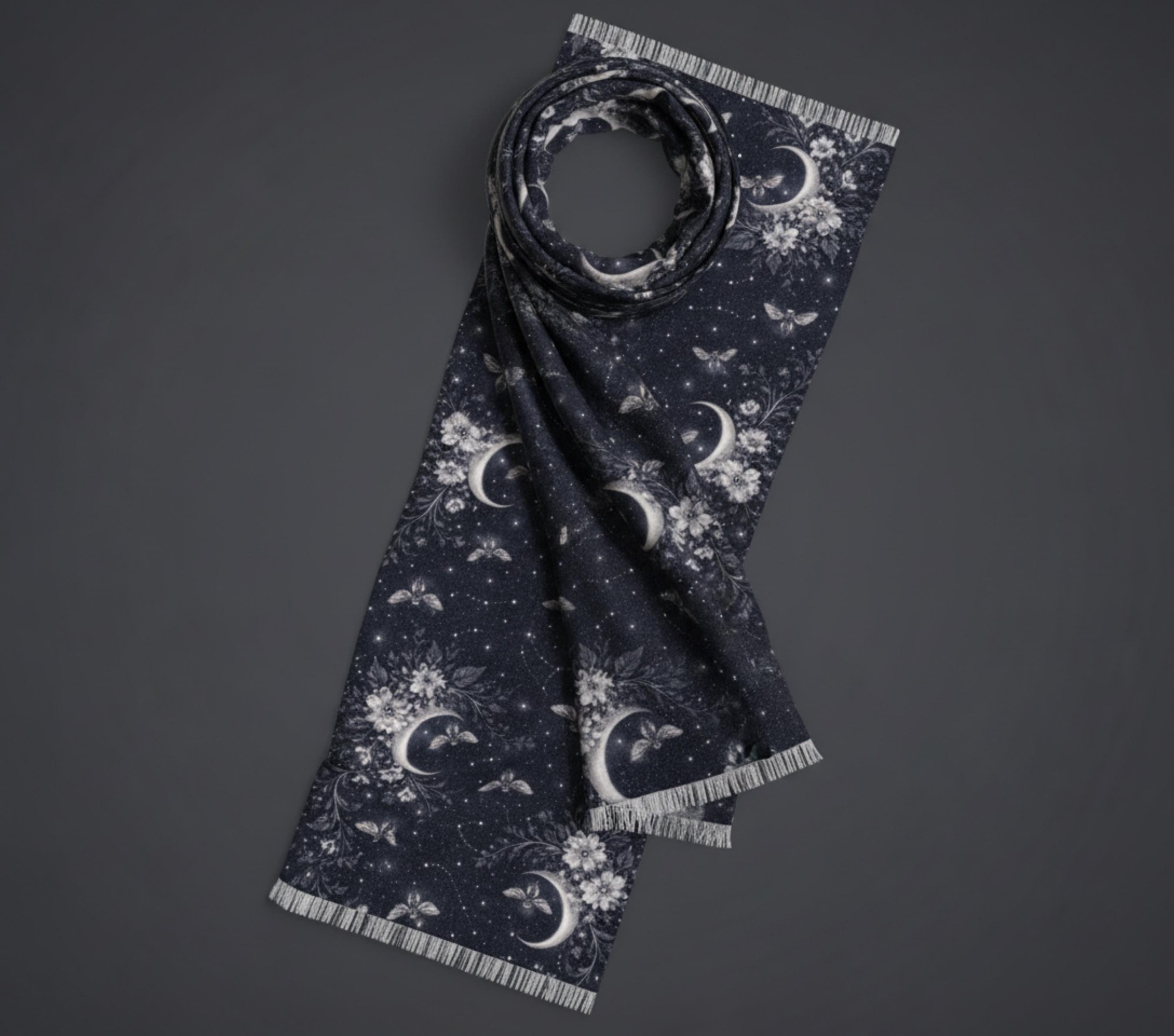 Celestial Bee Toile Scarf, Midnight Blue Moon Star Wrap