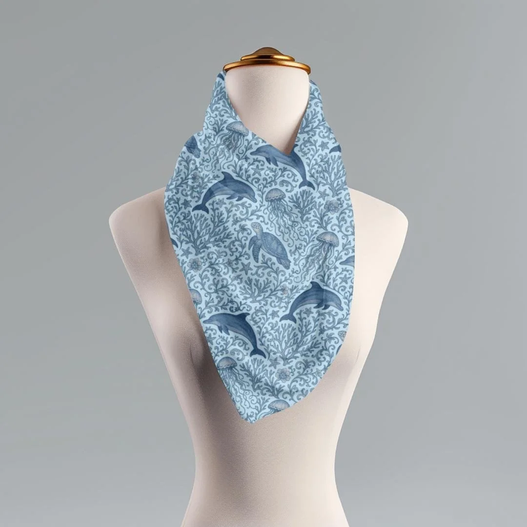 Blue and White Chinoiserie Scarf: Bird Floral Polyester Scarf