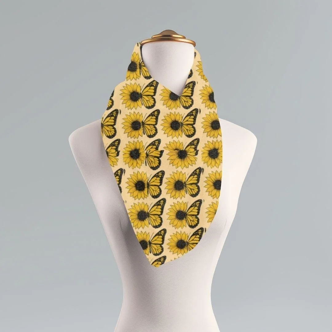 Sunflower Butterfly Scarf: Yellow Floral Lightweight Wrap