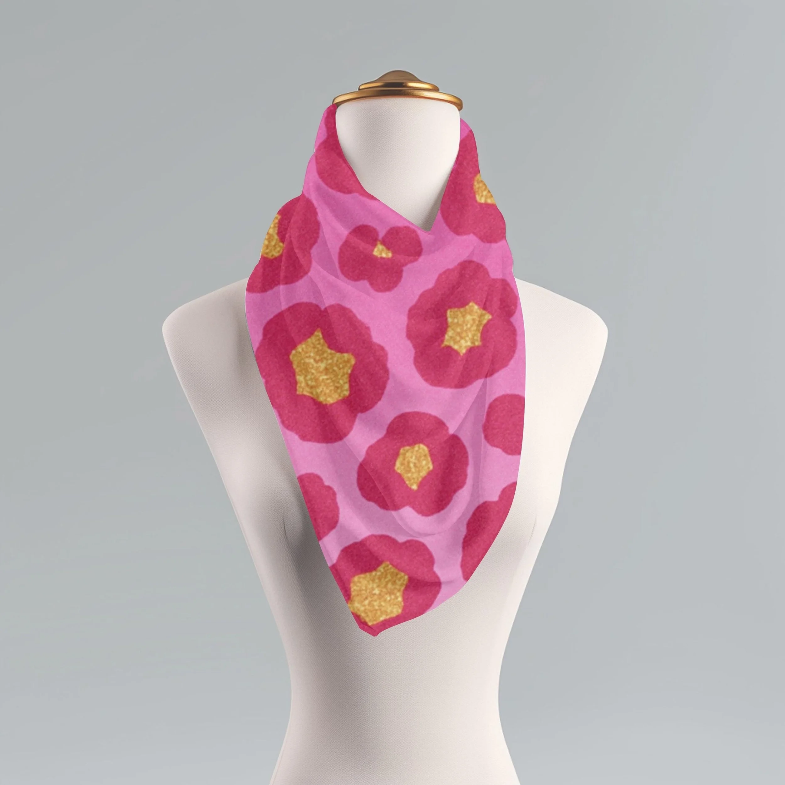 Pink Leopard Print Scarf with Gold Accents, Bold Animal Wrap