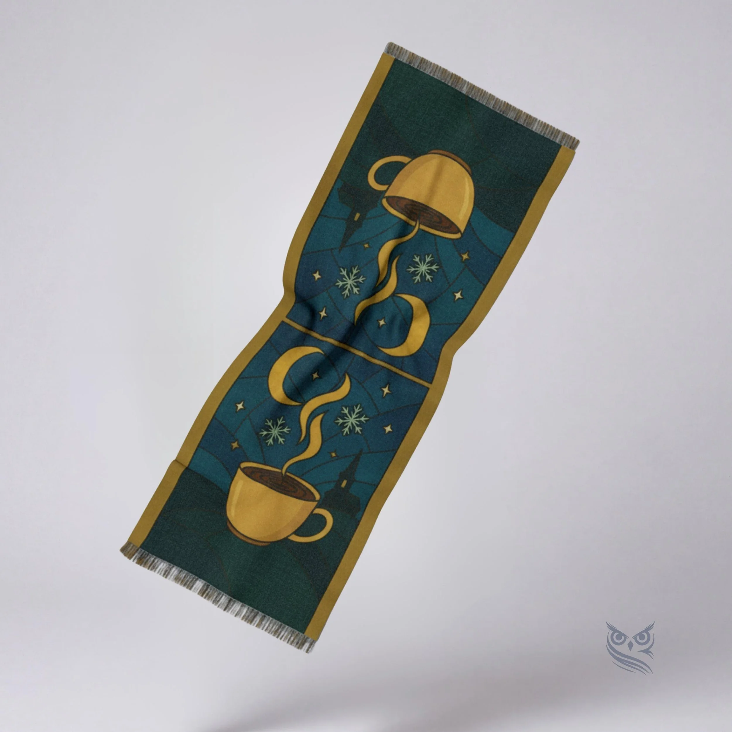 Moonlit Brew, A Celestial Coffee & Crescent Moon Art Scarf Wrap