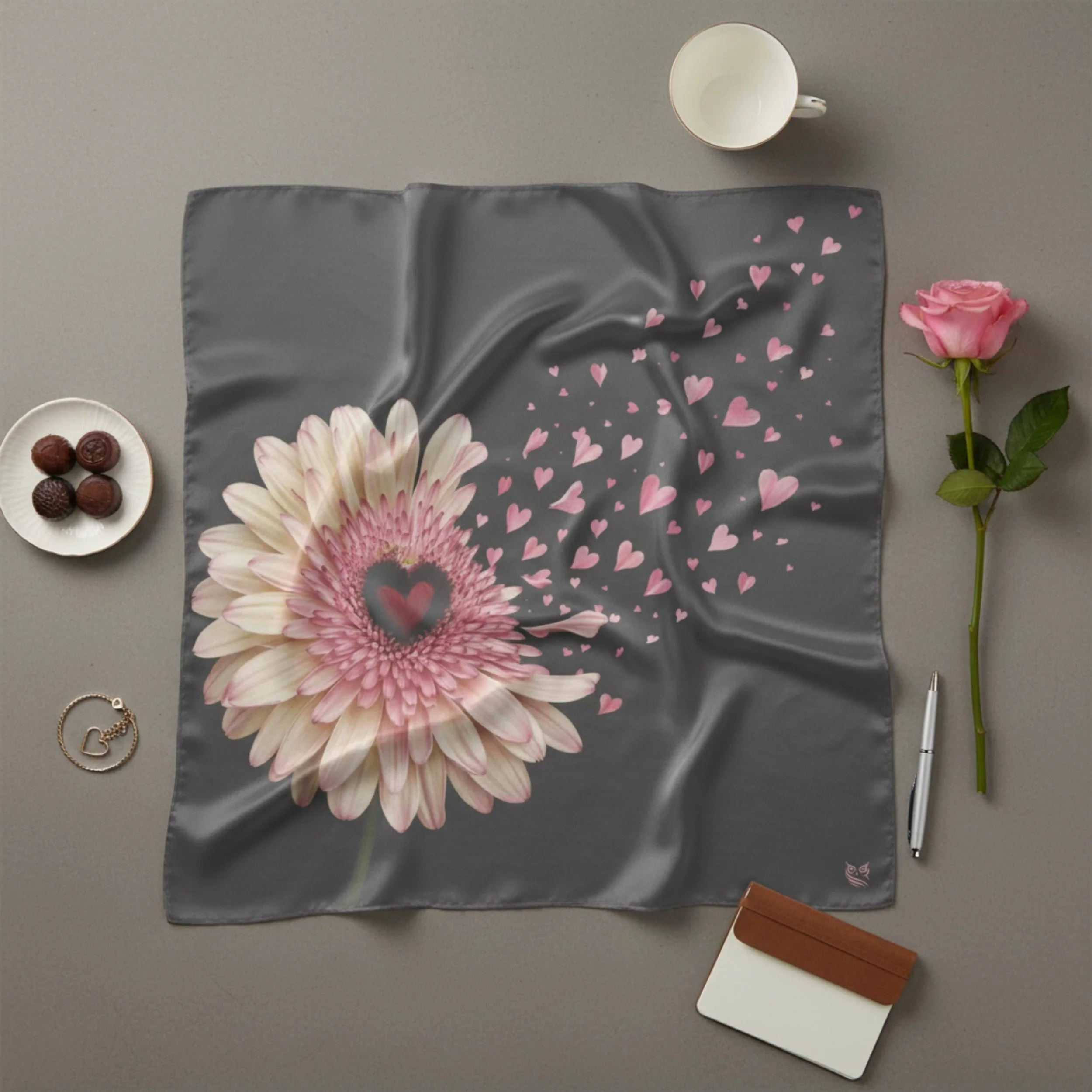 Daisy Heart Scarf Romantic Floral Art Scarf, Valentine / Galentine