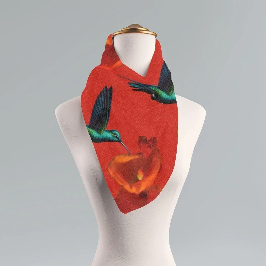 Hummingbird Floral Scarf: Lightweight Polyester Neck Wrap