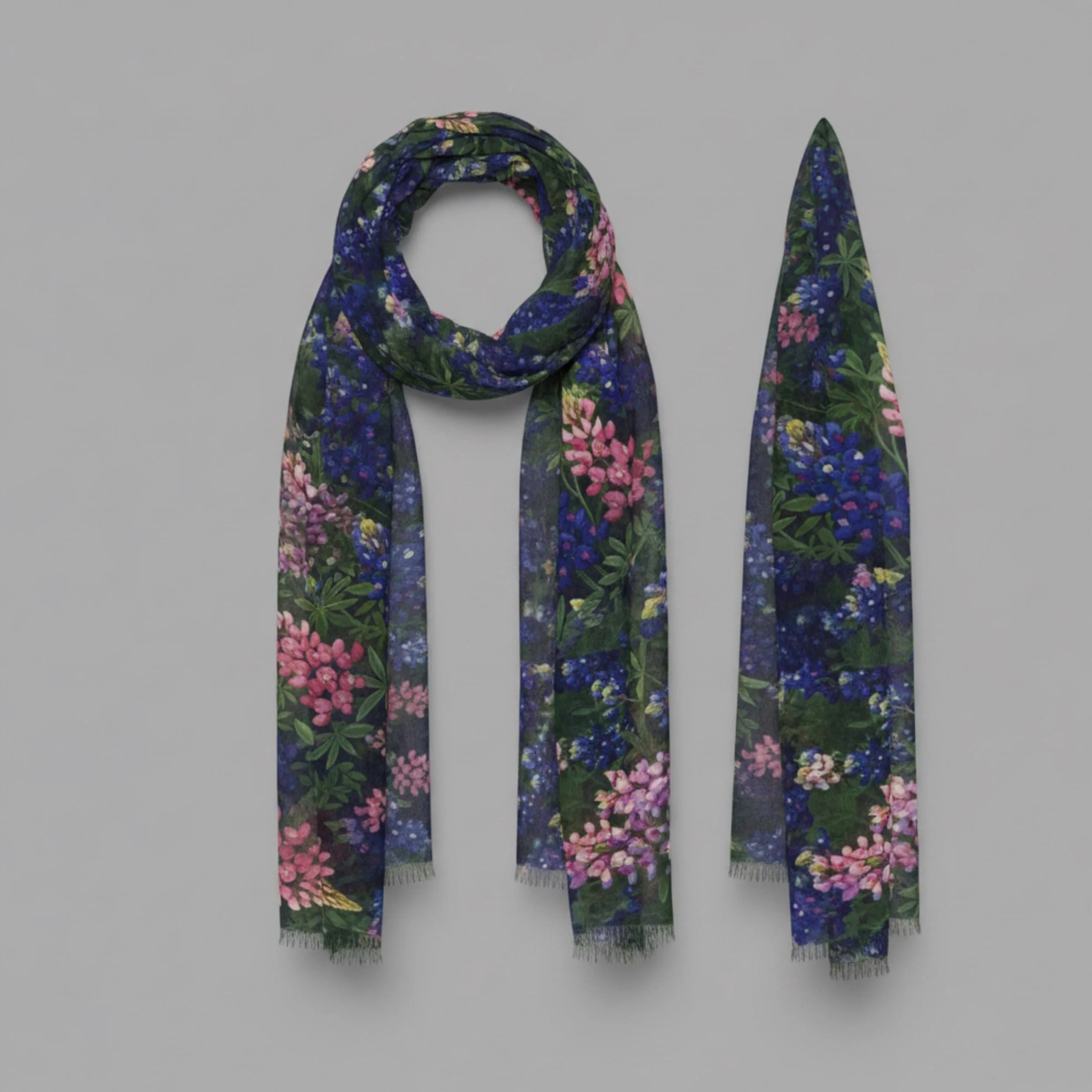 Texas Bluebonnet Scarf, Watercolor Botanical Floral Wrap, Cottagecore Shawl