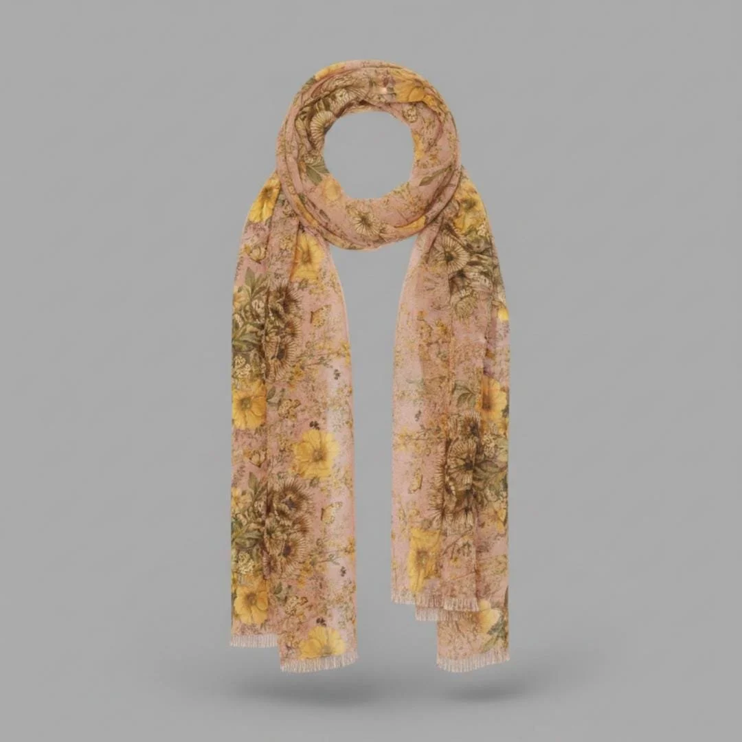 Blush Floral Scarf, Romantic Garden Botanical Wrap, Cottagecore Shawl