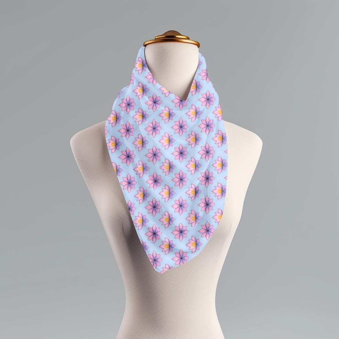 Blue Lotus Blossom Scarf: Pink Yellow Floral Lightweight Wrap