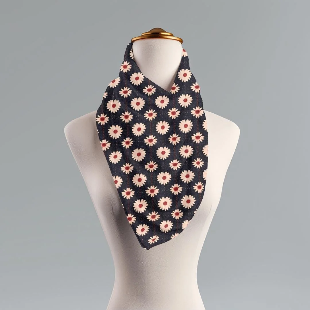 Navy Floral Print Scarf: Lightweight Polyester Accessory
