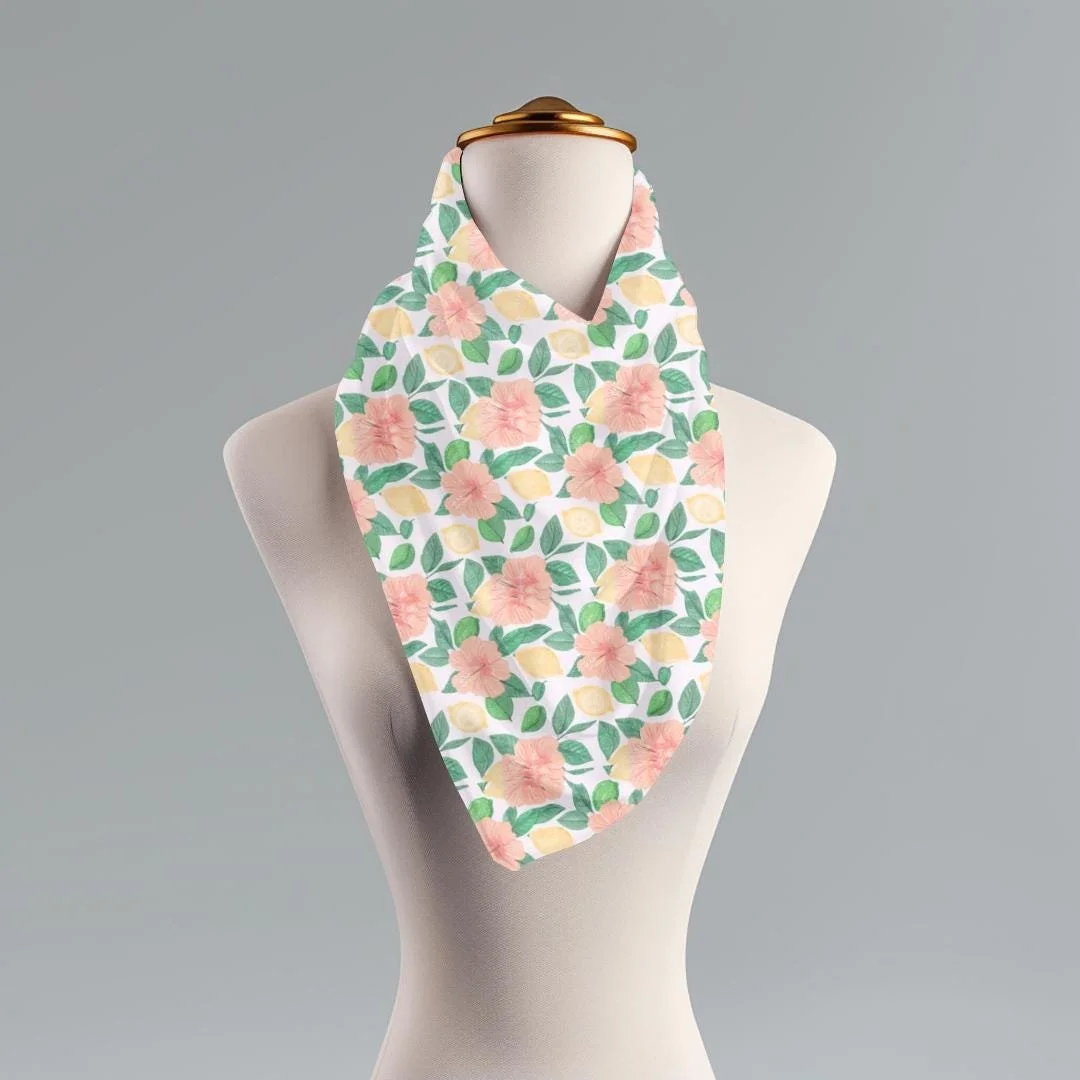 Citrus Floral Scarf: Watercolor Lemons & Hibiscus Lightweight Shawl
